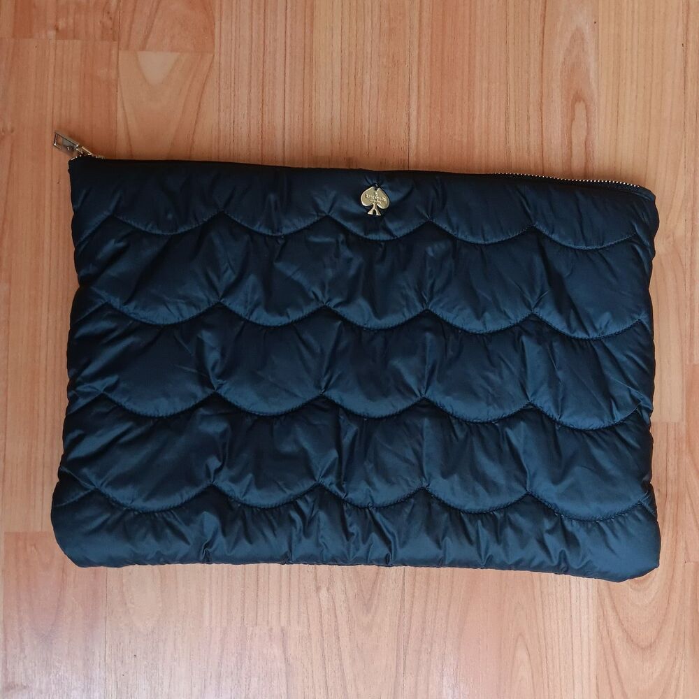 Kate Spade Black Quilted Laptop Sleeve 15"x 10" Travel Work Office School